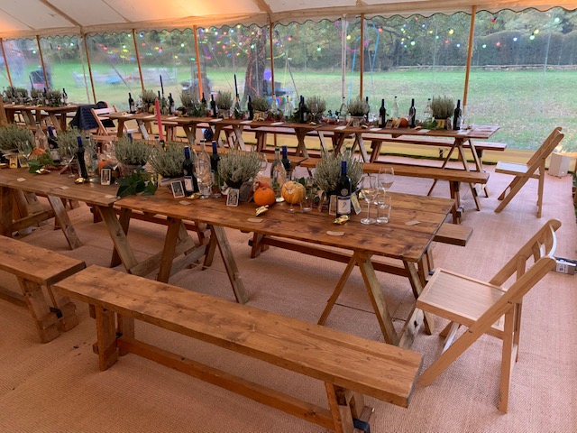 Rustic tables and benches